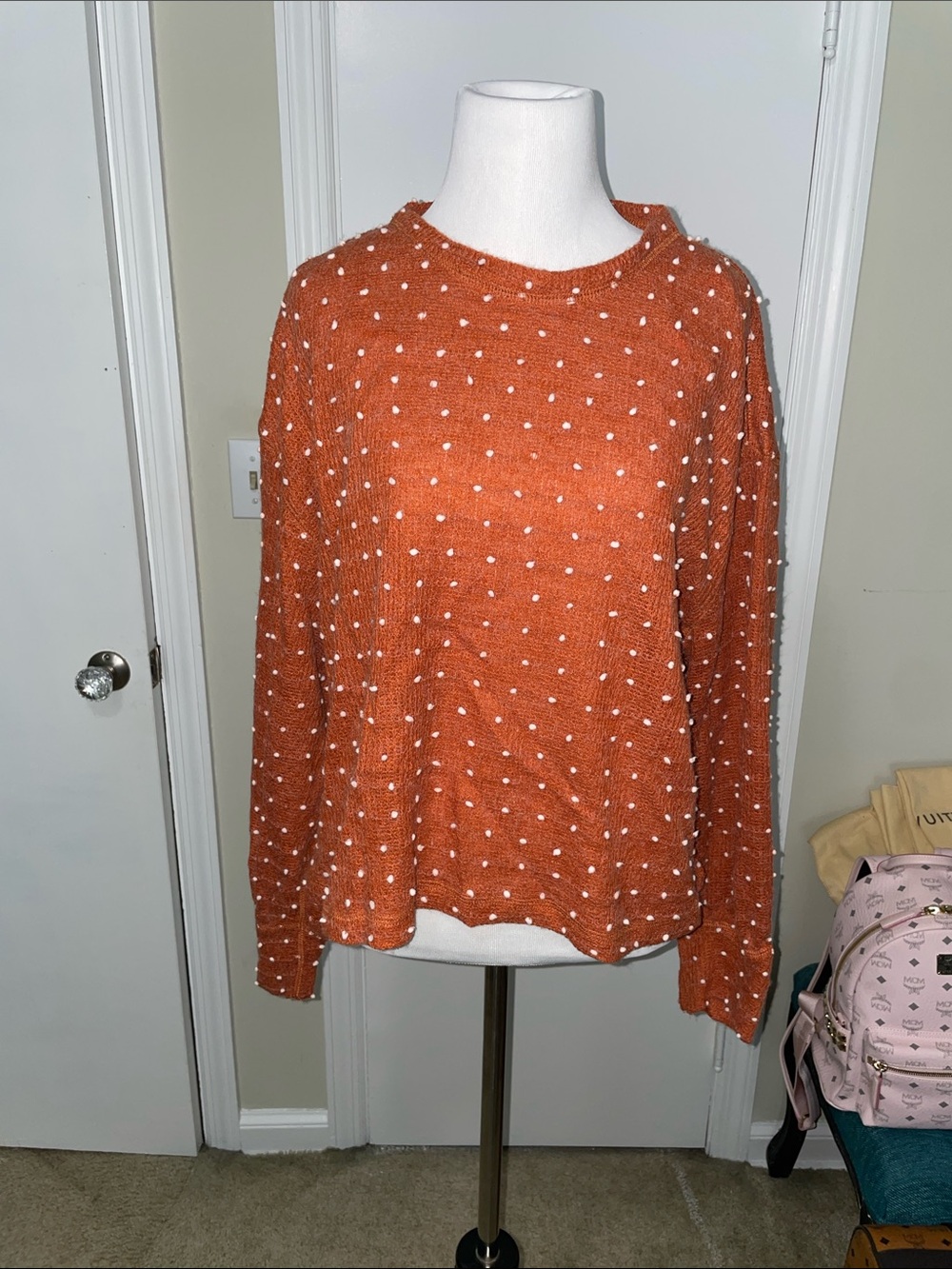 Women's Rust Orange Pearl-Embellished Knit Pullover